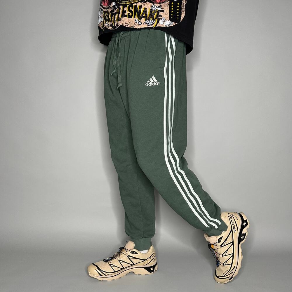 Vintage Y2K Adidas Sweatpants Mens L Forest Green White 3 Stripes Cotton Joggers